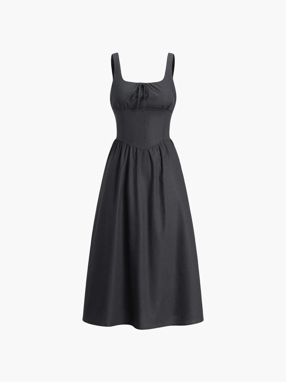 NWT COMMENSE Cotton & Linen Black Midi Dress Size Small Summer Dress Euro Summer
